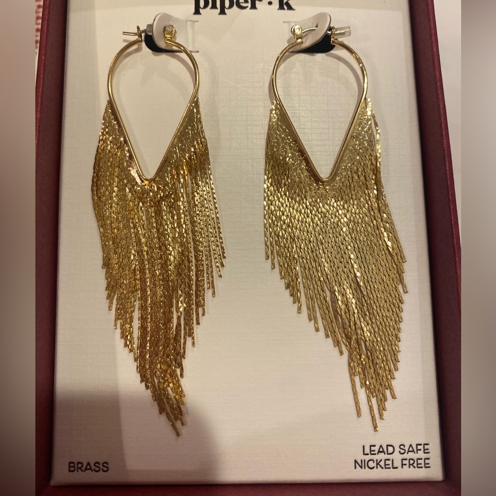 Piper K. Gold Tone Fringe Drop waterfall car wash Earrings 3.75” L